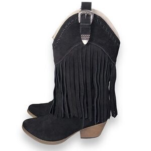 Very Volatile Hillside Fringe Western Cowboy‎ Boots Black Suede Women's 7.5
